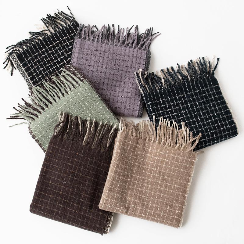 New Soft and Warm Faux Cashmere Checkered Retro Tassel Scarf A High End Women's Scarf Shawl