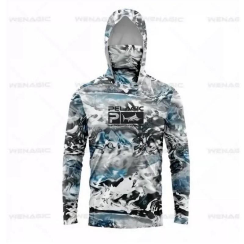 Mens UPF 50 Long Sleeve Quick-Dry Fishing Shirt With Hood Face Cover Outdoor Sports Cycling Apparel