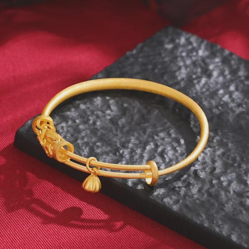 

Золотой резной браслет Lotus Koi — прочные украшения для женщин в традиционном стиле