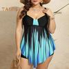 2Pcs/Set Women Swimsuit Padded Sling Irregular Flowy Hem Tops Belly Control Swimming Trunks Set Plus Size Swimwear