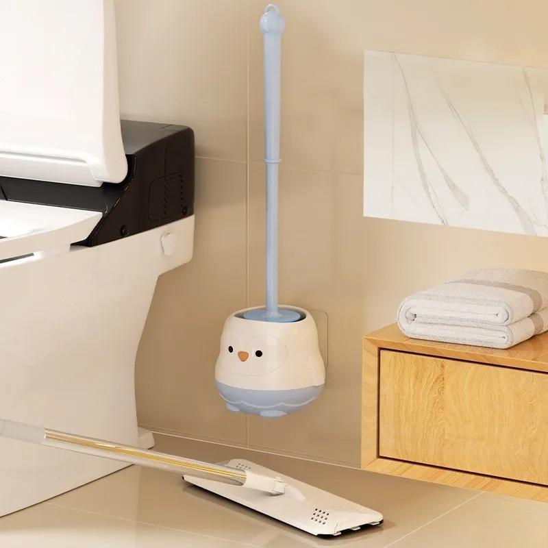 Cartoon Cute Household Toilet Brush with Base Toilet Toilet Non Perforated Wall Mounted Blind Angle Long Handle Brush Practical