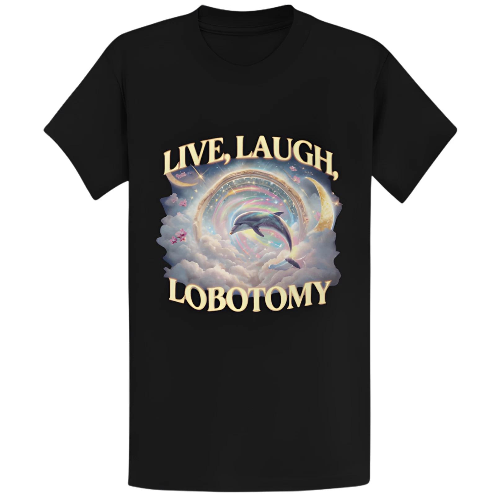 Gildan 5000 Live Laugh Lobotomy Dolphin T-Shirt - Funny Weirdcore Meme Gift Tee S