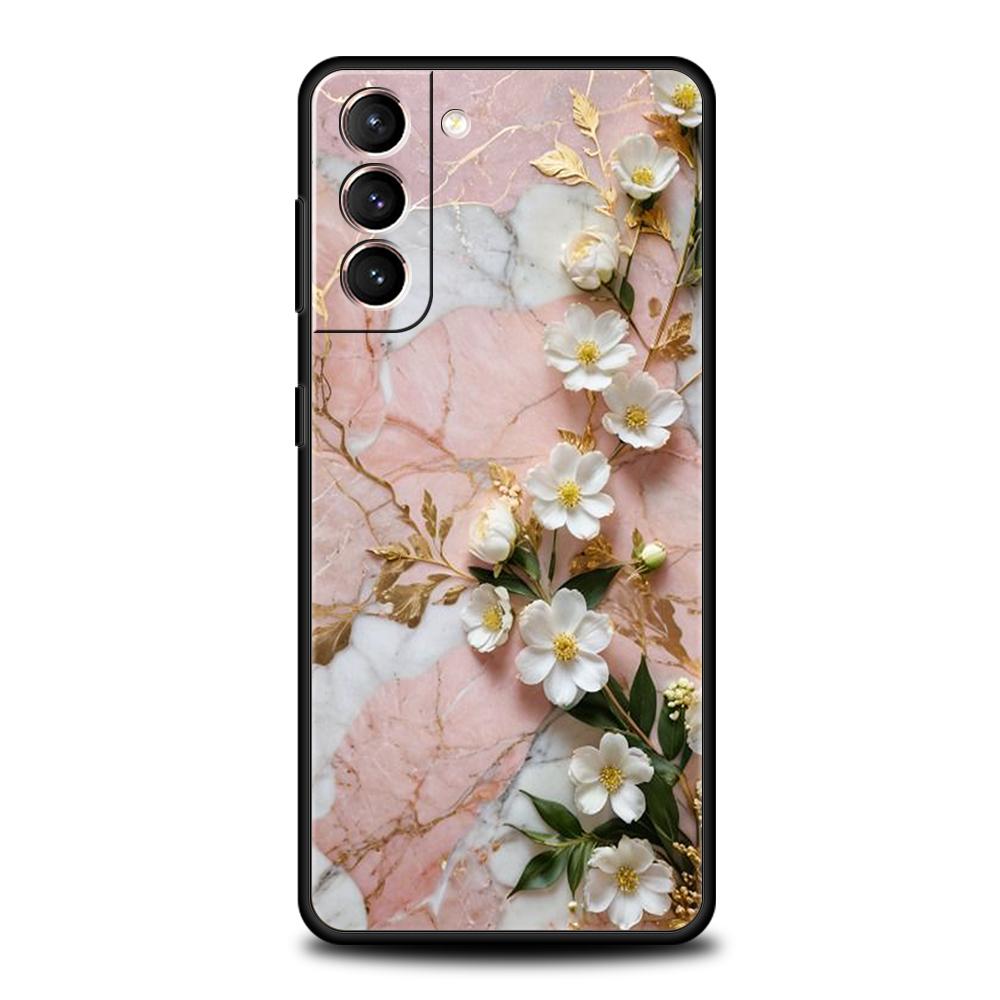 Flower Marble Phone Case For Samsung Galaxy S25 Edge S24 S23 S22 Ultra S20 S21 FE 5G S10 S9 Plus S10E Soft Cover