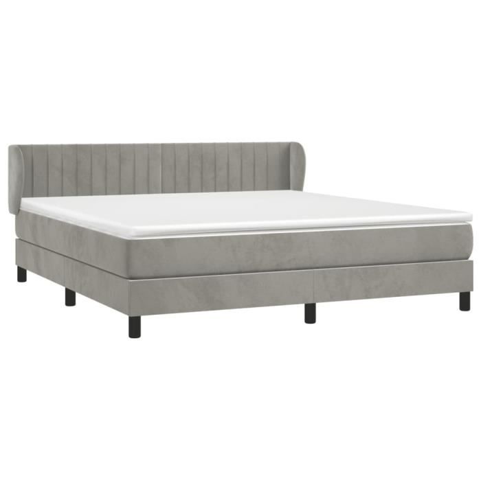 3127625 vidaXL Lit à sommier tapissier et matelas Gris clair 180x200cm Velours