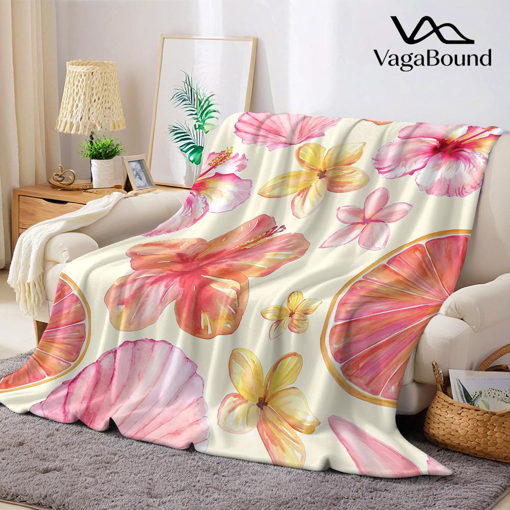 Tropical Hibiscus Shell Citrus Flannel Blanket Warm Soft Halloween Christmas Couch Warm Cozy Decorative Decor for All Season 75X95CM