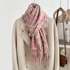 Women's Winter Plaid Imitation Cashmere Tassel Scarf, Thickened Korean Style Neck Warmer