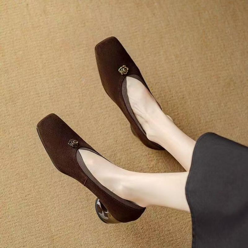 Mode 2024 Neue Damenmode Quadratische Zehenpartie Tägliche Ballerinas Damen Bequeme Büro Designer Schuhe Weiblich Elegant Metallblume Flache Schuhe