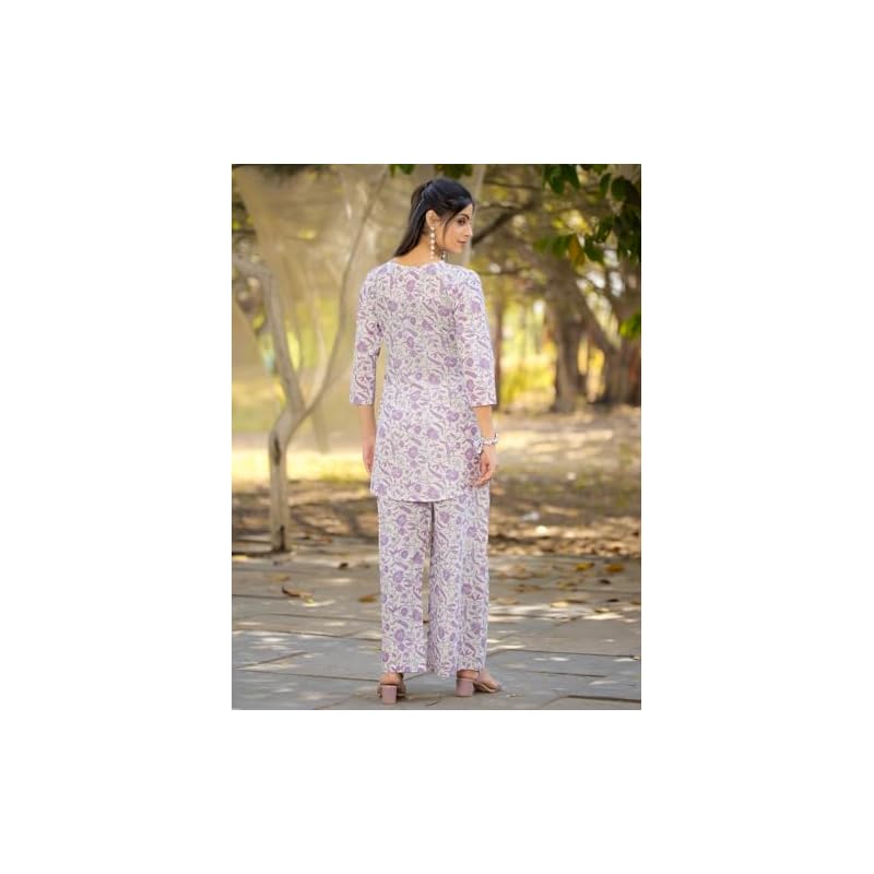 Pinkmint Pure Cotton Co Ord Set For Women Flower & Leaf Pattern Set Sleeve Co Ord Set