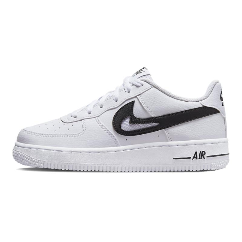Nike Air Force 1 Low Cut Out Swoosh White Black GS Sneakers DR7889-100