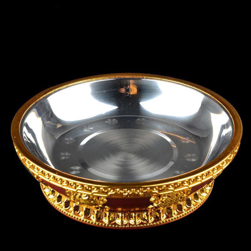 Buddhism Stainless Steel Resin Fruit Dish Auspicious Tibetan Sculpture Tribute Plate Buddhist Tray Desktop Home Gift Decorative