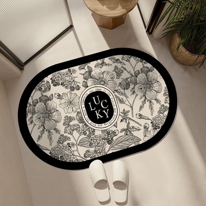 Diatom mud light luxury retro sketch wind cushion bathroom floor mat toilet absorbent foot pad toilet door carpet