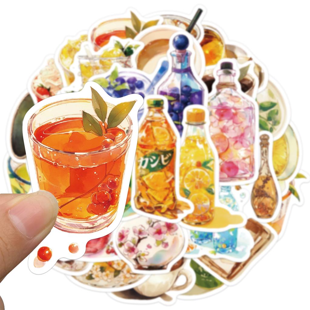 30PCS Drink Shop Series DIY Stickers Exquisite Fruit Tea Coffee Small Fresh Beverage Pattern Notebook Sticker