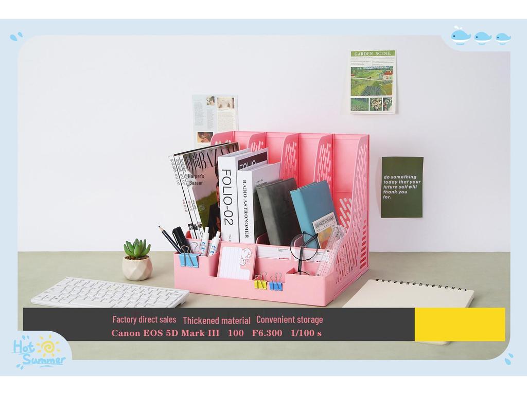 Four-Tier A4 Document Organizer with Pen Holder - Desktop File Holder Tray and Storage Rack