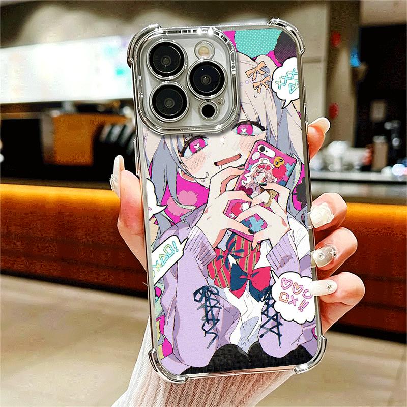 Anime Kwaii Girl Ins Style Plating Phone Case For Iphone 16 17 Pro Max Air 16E 14 15 Plus 12 13 Mini Anti-Fall Airabag Cover