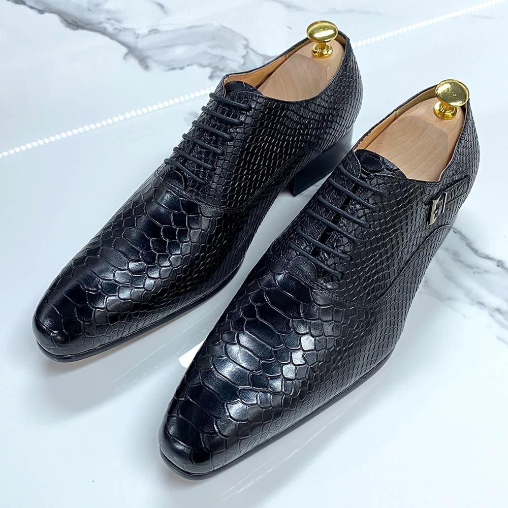 Luxury Mens Wedding Oxford Shoes Black Brown Genuine Leather Snake Print Men's Dress Shoes Lace Up Business Formal Shoes for Men