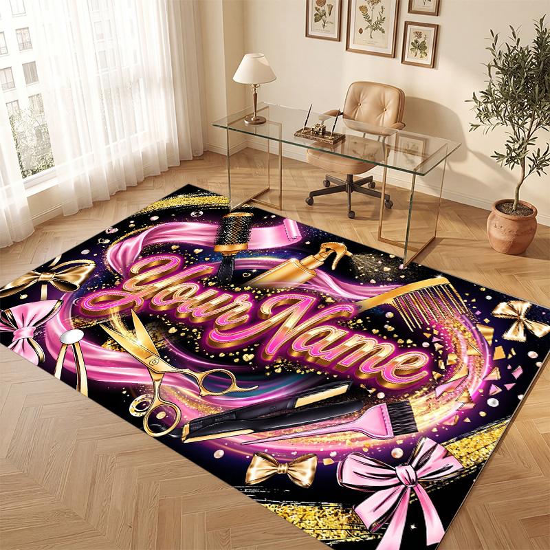 Barber Salon Theme Soft Crystal Velvet Rug Custom Name & Text Print Non Slip Floor Rug for Bedroom Living Room