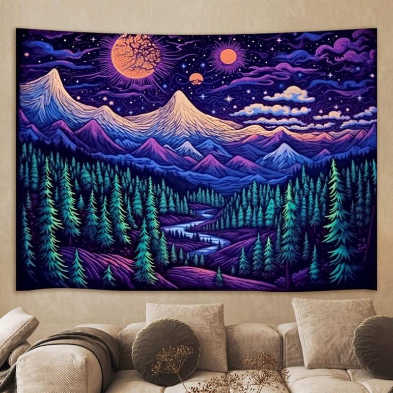 Fantasy Galaxy Forest Mountain Polyester Wall Hanging Landscape Tapestry Bedroom Living Room Dormitory Home Decoration 100X70CM
