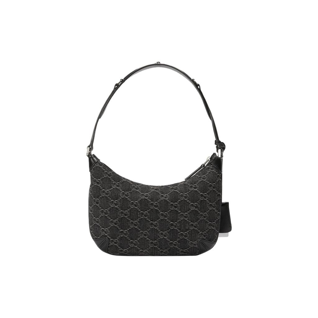 Gucci Horsebit Slim Series Double G Logo Zipper Closure Denim And Leather Trim Handbag Small Women Handbags Black Gray 774719-FACZ1-4952