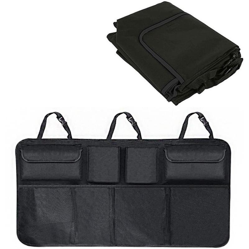 Adjustable car trunk organizer - High-capacity suspension storage bag net Jeep suv van - rear seat storage bag