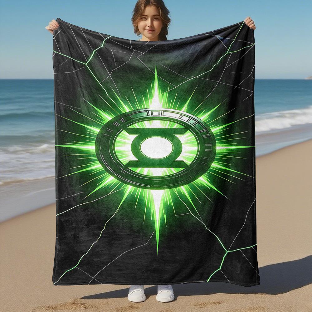 1pc Green LanternOutdoor Flannel Blanket Soft Plush Decor for Picnics, camping,Bedroom, Playroom, or Lunch Breakn1140A