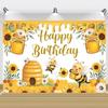 3x5ft Bee Party Backdrop, Happy Birthday Decoration Background, Cute Honey Bumble Theme Party Supplies Outdoor Indoor Photo Banner