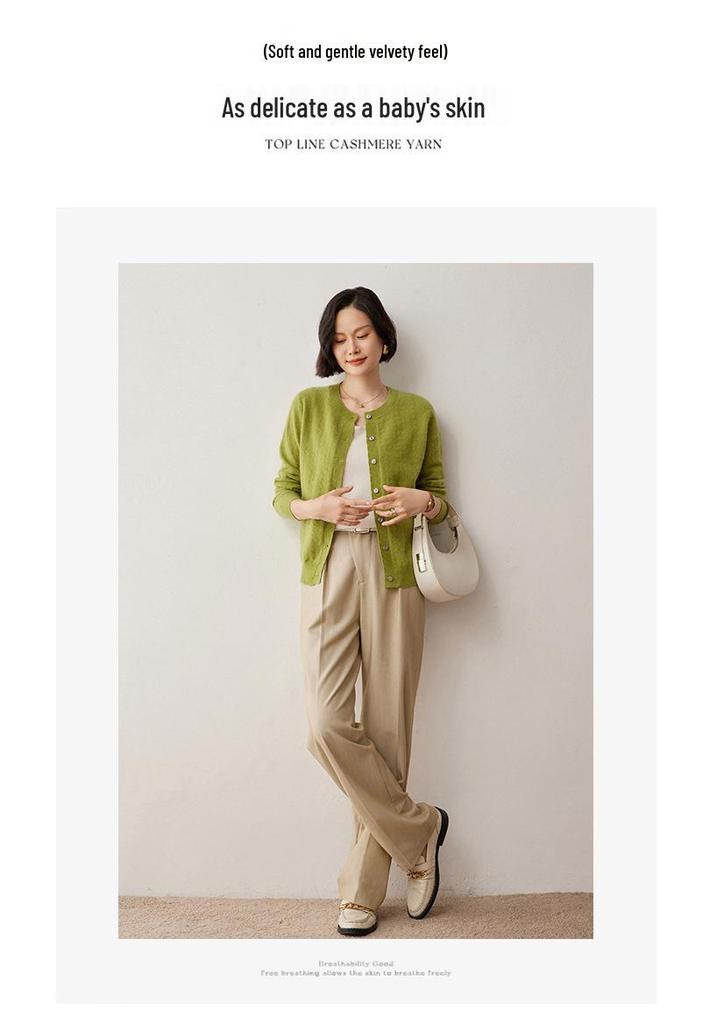 2024 Autumn/Winter Women's Round Neck Cashmere Jacquard Sweater - Versatile Loose Knitwear Cardigan