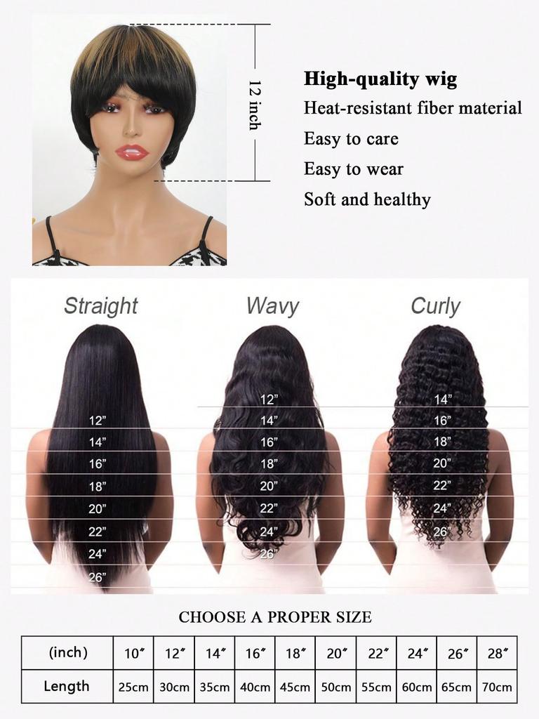 Synthetische Perücke 12 Zoll Pixie Cut Perücken für Frauen Haar Kurze Perücken mit Pony Schwarz Gemischt Braun Beliebte Mode Hitzebeständige Haarteile