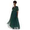 Maya Deluxe Womens/Ladies Sequin V Neck Puff Sleeve Gown