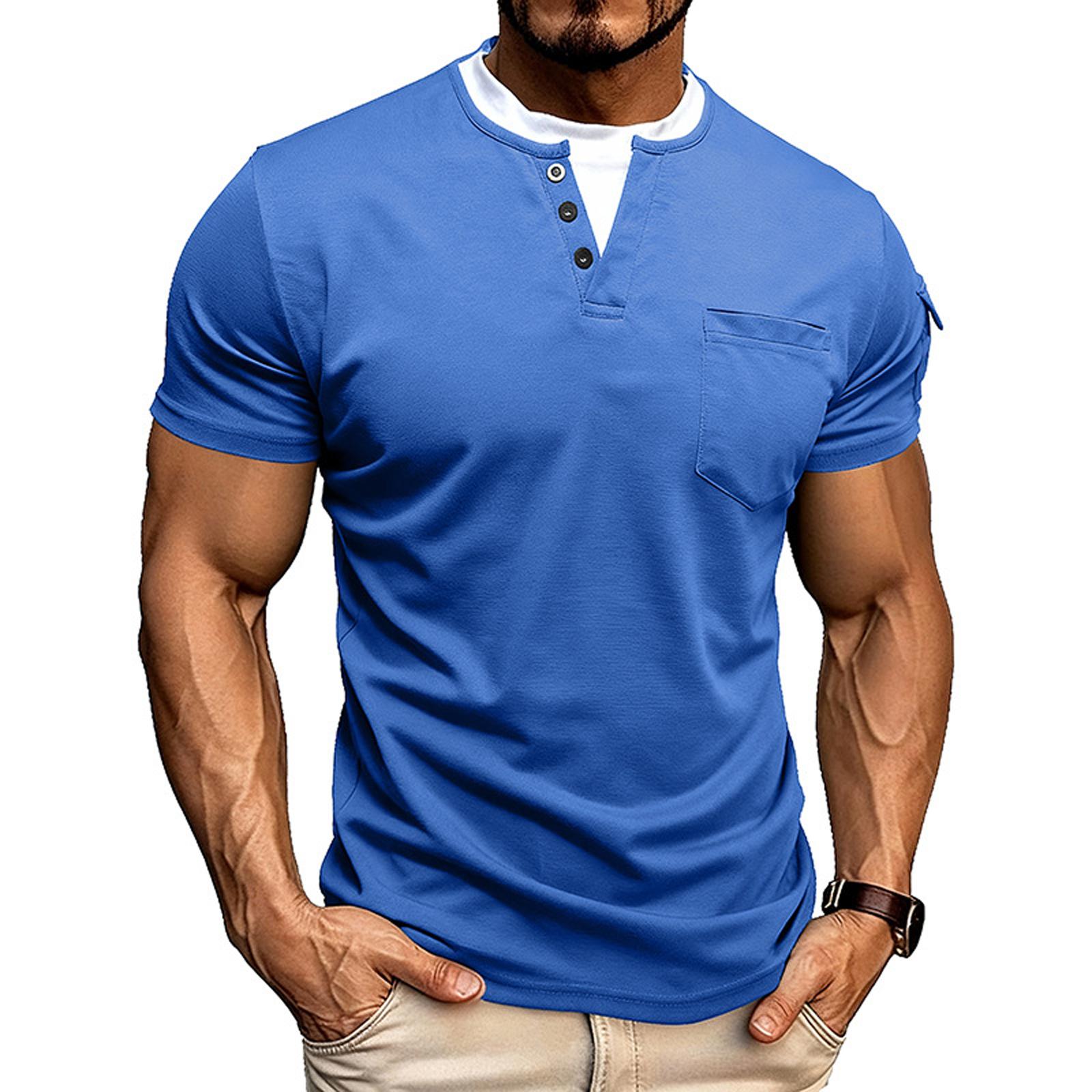 Mens Short Sleeve Shirt 2 In 1 Button Fleece Thermal Base Layer Top Undershirt Ribbed Pullover Sweater M
