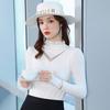 Women's High-Neck Lace Trim Knit Long Sleeve Top