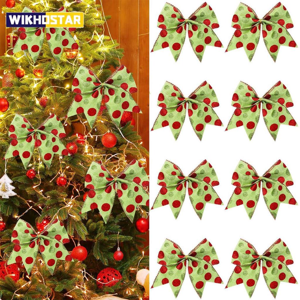 8PCS Red and Green Christmas Polka Dot Bow Decoration Christmas Accessories Gift Box Christmas Elf Tree Garland Decoration