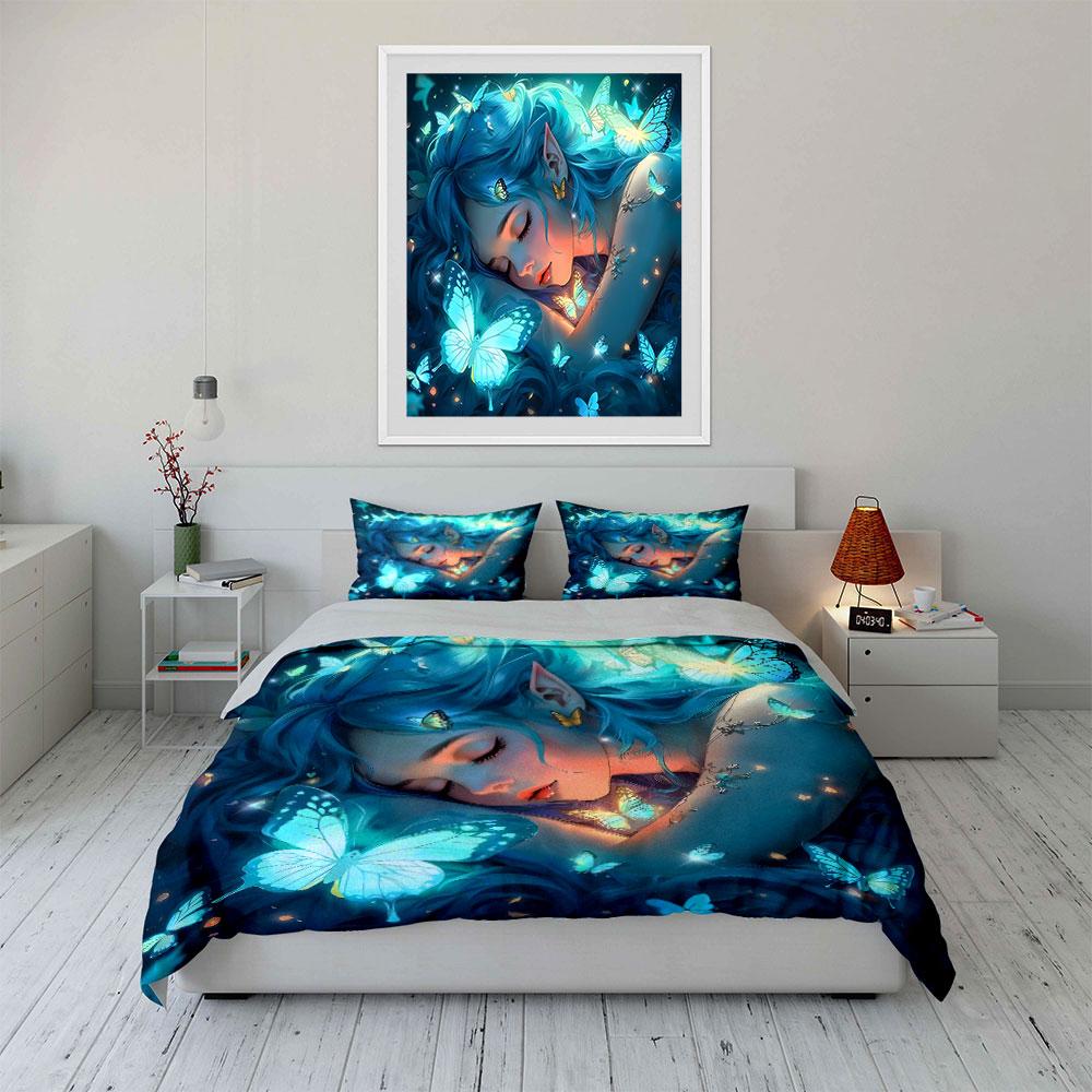 Fantasy Butterfly Glow Set Multiple Sizes Kid'S And Adults' Bedroom Exquisite 3Pc Bedding Set, Gift