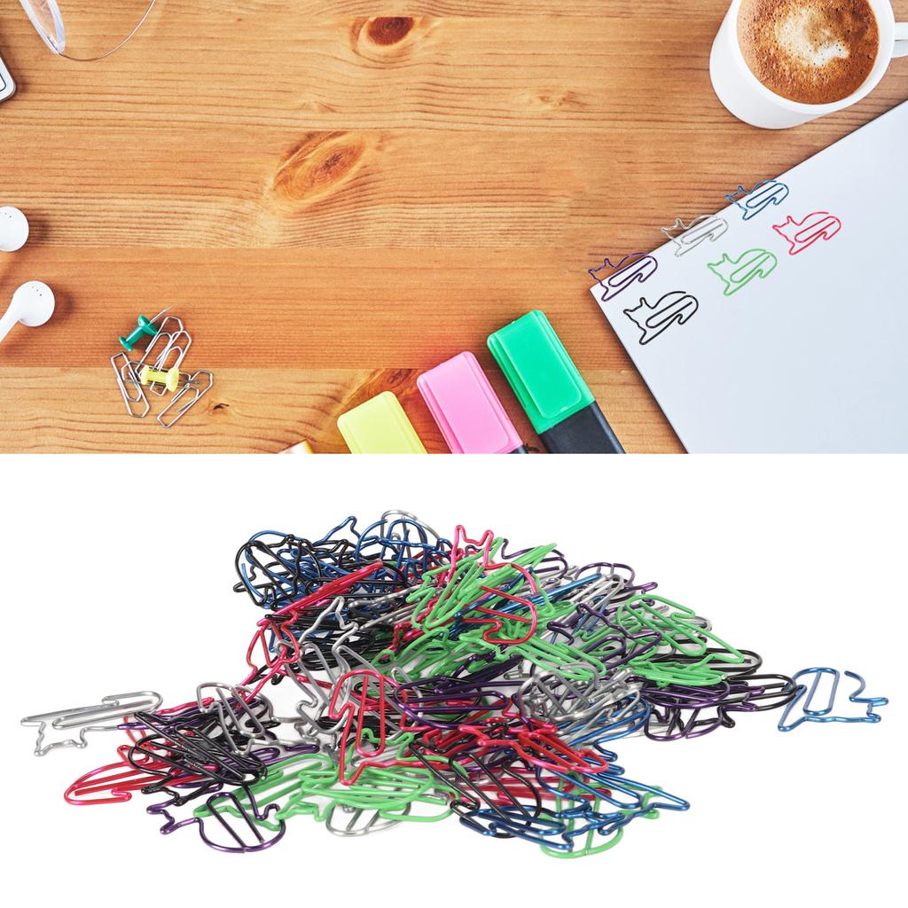 100Pcs Fancy Paperclips Animal Style Assorted Colors Covered Wire Cute Paper Clips for Home School O