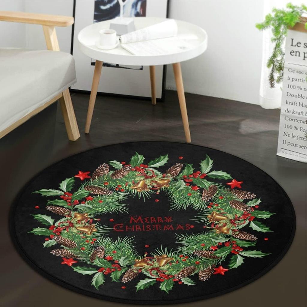 Kids Room Round Rug Non-Slip Carpet Floor Mat Area Rug Solar System Planet Design for Living Room Bedroom Playroom Minimalist