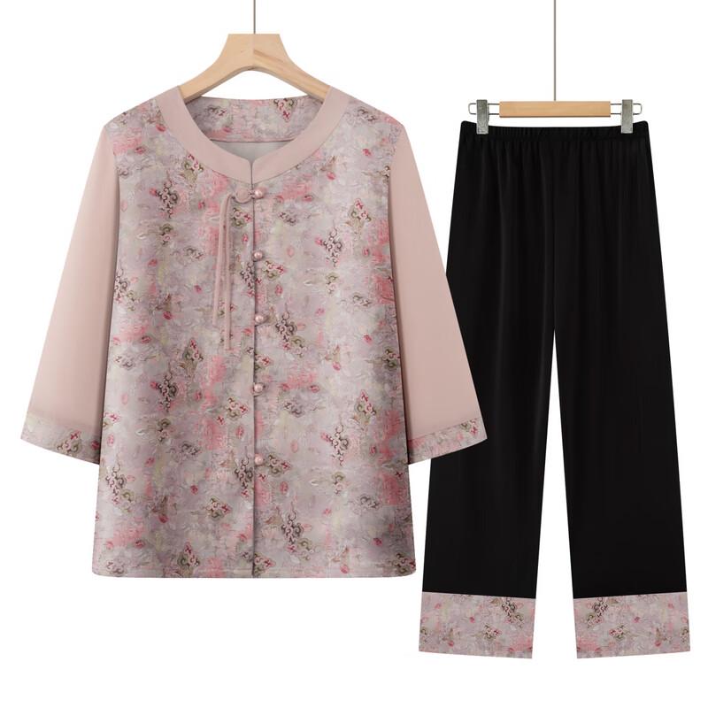 Elderly Women's Chinese Style Floral Shirt Set