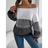 New Arrival Women's Oversized Casual Colour-Block Off-the-Shoulder Bell-Sleeve Pullover Knit Top