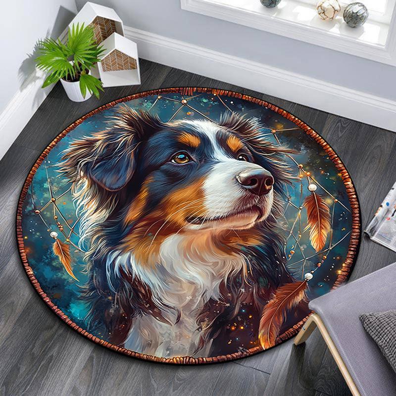 

Dreamcatcher Shepherd Dog Round Area Rug,Carpet Rug for Living Room Bedroom Sofa Playroom Decor,Non-slip Floor Mat 80cmx80cm
