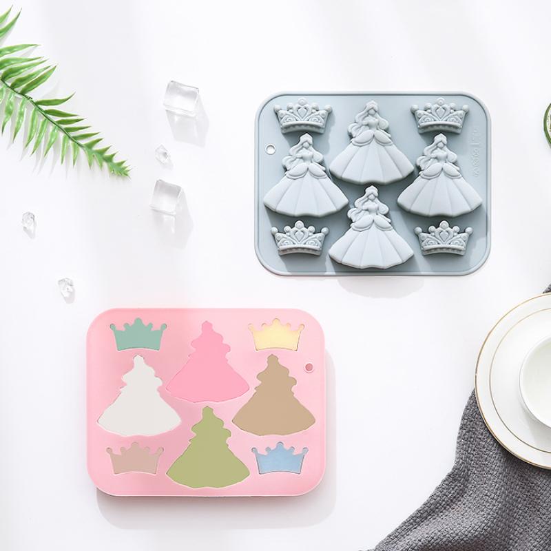 8-Hole 3D Princess Dress Crown Silicone Mold Diy Epoxy Resin Mold Ice Cube Mould Cake Decoration