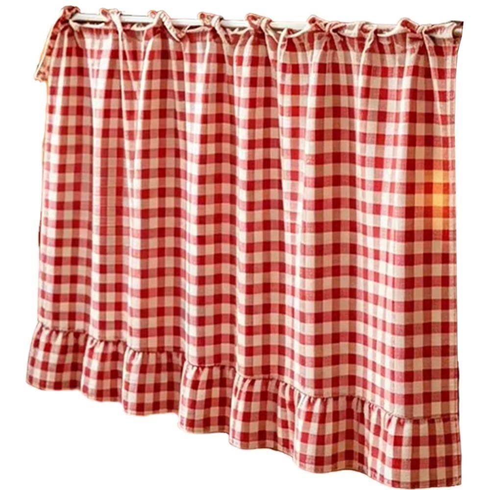 Ruffled Edge Farmhouse Plaid Kitchen Oven Skirt Cotton Privacy Partition Curtain  Porch