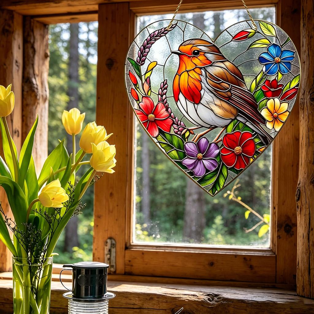 Acrylic Robin Suncatcher Waterproof Beautiful Bird Pendants Handcrafted Birds Hanging Ornament for Family&Friends&Bird Lovers