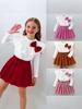 Autumn/Winter Baby Set: Ruffle Collar Top & Red Pleated Skirt