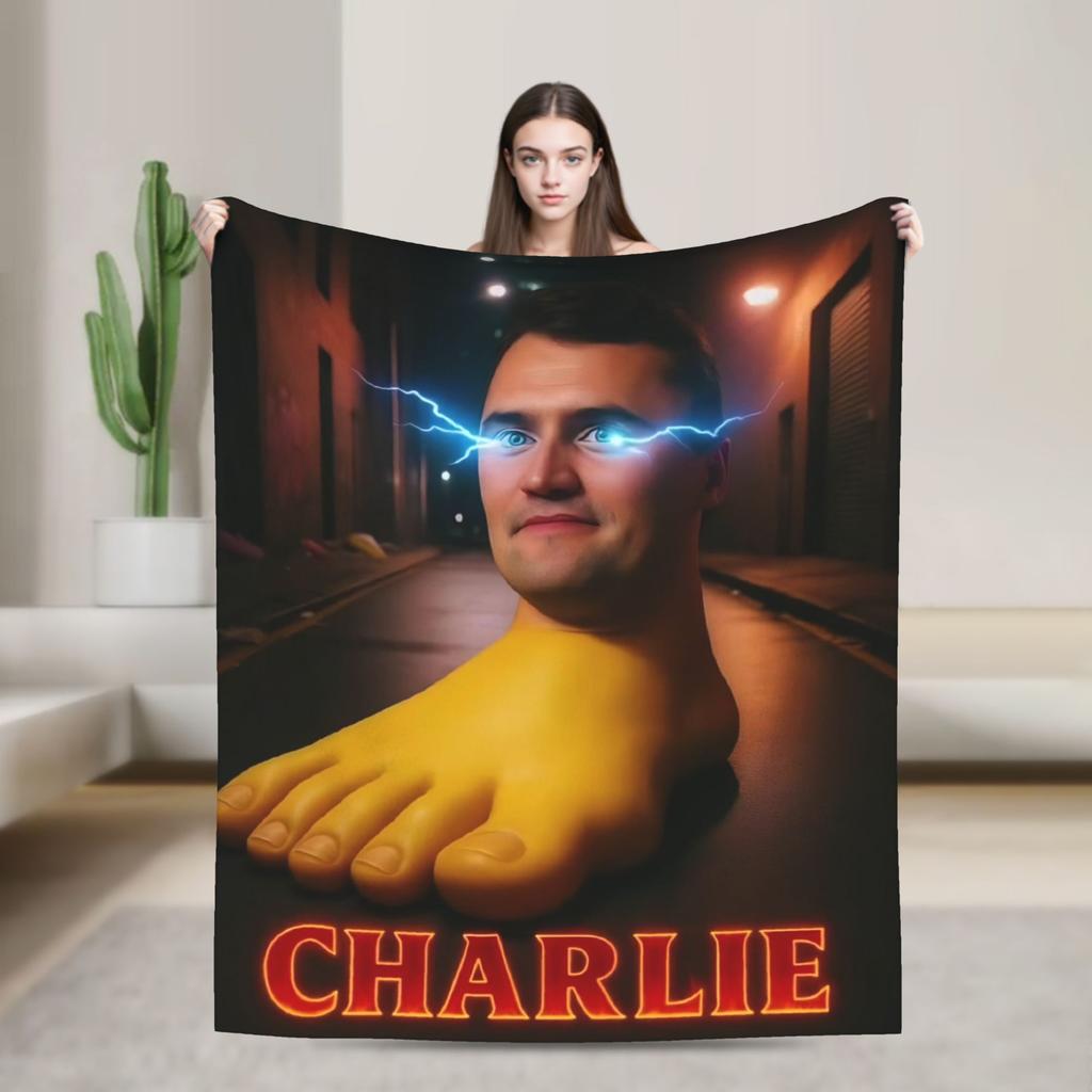 Charlie Kirk Creative Meme Funny Blankets Velvet Printed Blue Baby Multifunction Lightweight Throw Blankets for Home