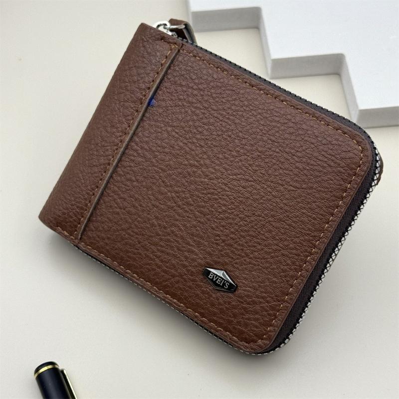 Men Zipper Wallet Bifold PU Leather Large Capacity Wallet Card Holder Coin Pocket Cash Slot Short Wallet for Men
