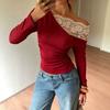 Women S French Lace Off Shoulder Long Sleeve Slim Fit T Shirt