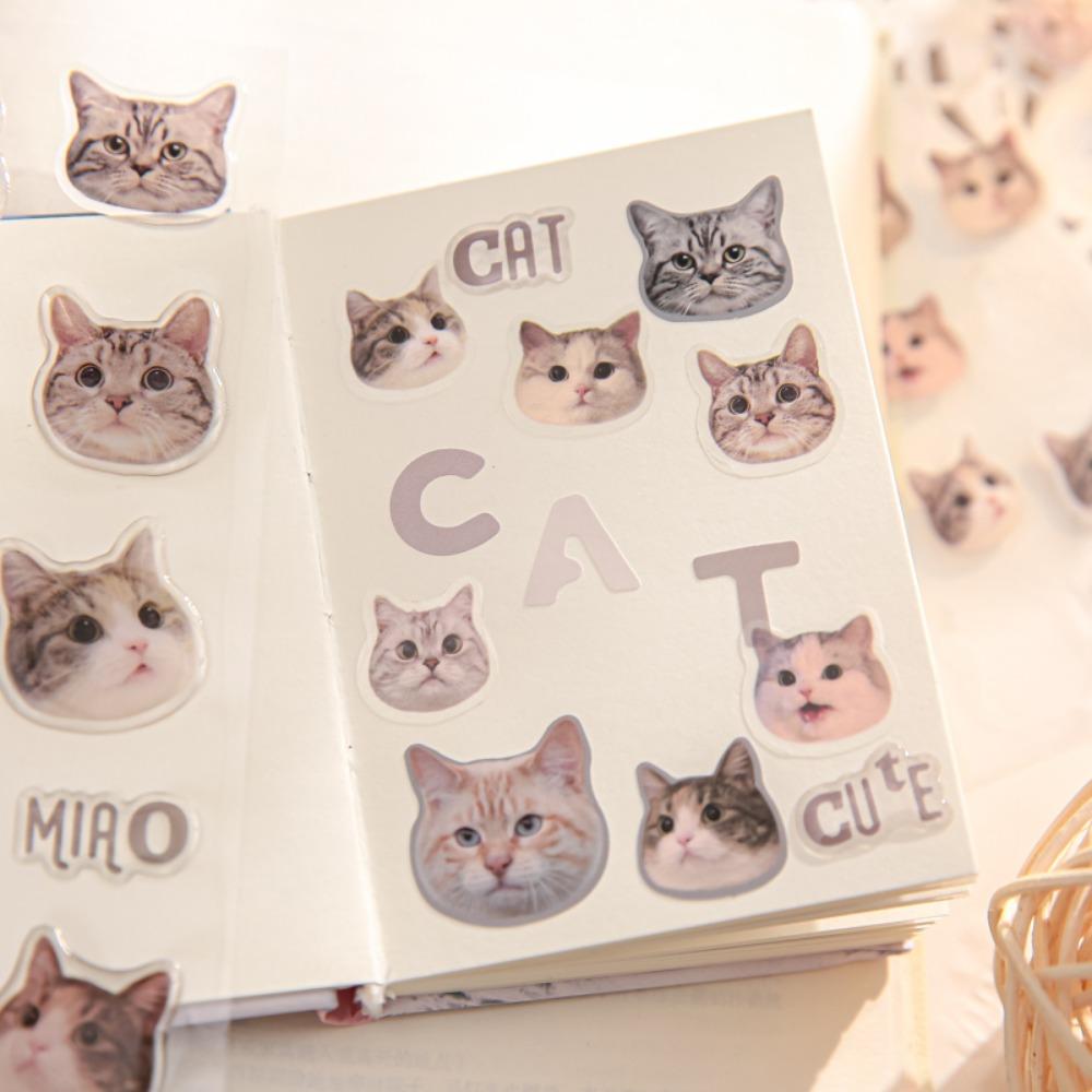 3pcs/pack Cat Head Flat Stickers Animal Stickers Kawaii Cartoon Sticker Cute Handbook DIY Material Decorative Scrapbook Stickers