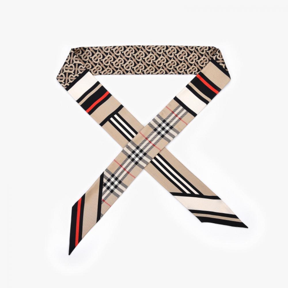 Burberry 8037017 A7026 Check Tb Monogram Icon Stripe Twily Silk Scarf