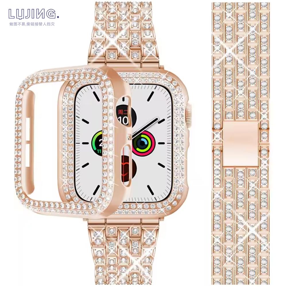 Correa+Funda de Diamantes Para Apple Watch Ultra 3 49mm 46mm 41mm 45mm 42mm 40mm 44mm Aleación de Zinc Pulsera Metálica para Mujer Para iWatch Series11 10 9 SE 8 7 6 5 4