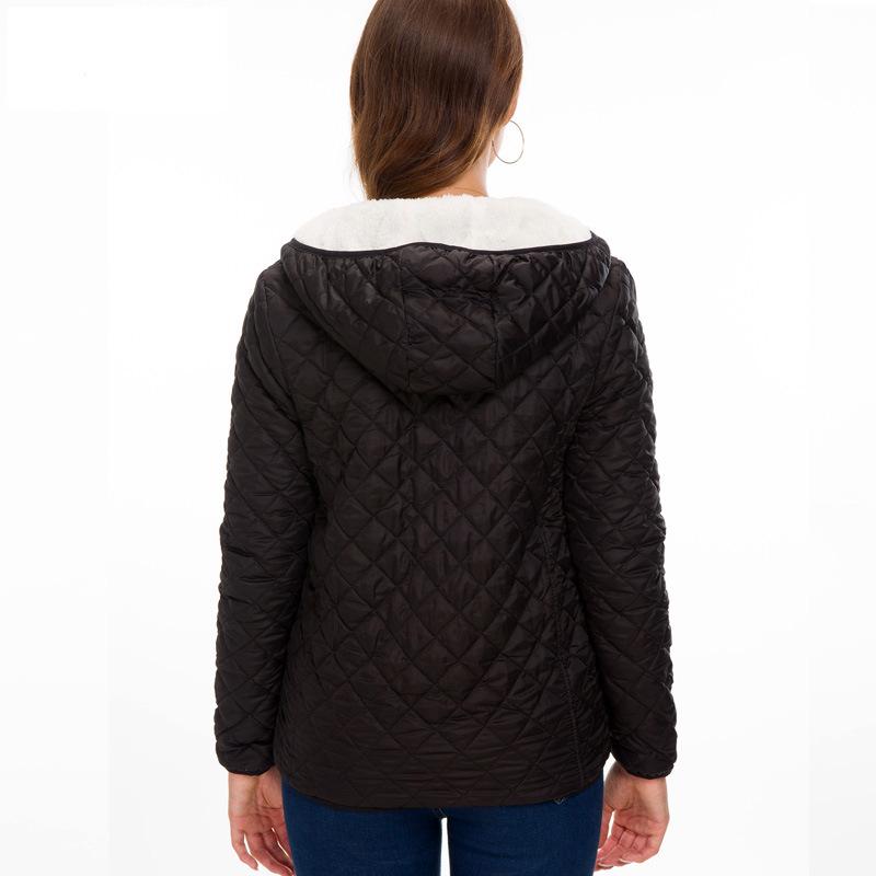 Women's  Autumn Winter Casual  Fashion Hooded Jacket Basic Warm Velvet Lamb Parka Coat Solid Light Soft Outerwear