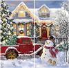 Christmas Curtain Red Truck House with Lights On Xmas Tree Colorful Light Pine Tree Bedroom Living Room Window Decoration Drapes