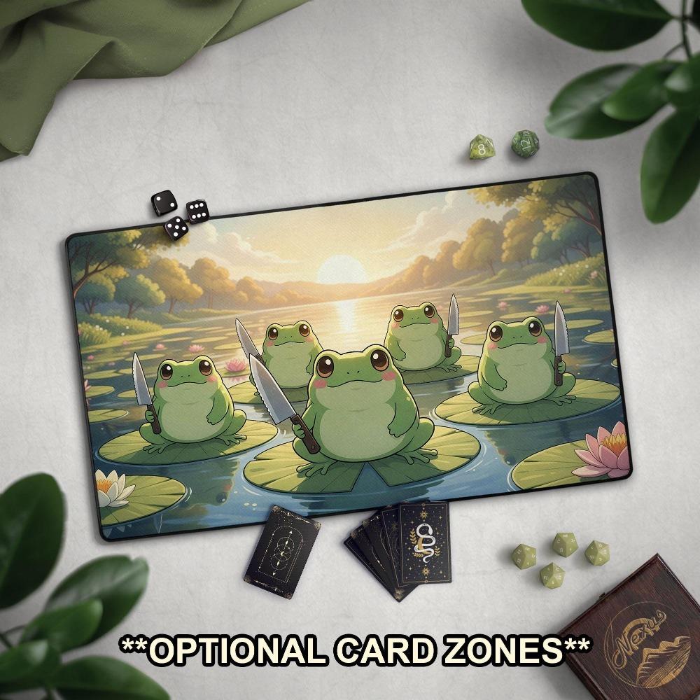 Tcg Playmat Funny Frogs With Knives Cute Frogs Play Mat With Edh Card Zones Kawaii Anime Frogs For Frog Deck Pc Accessories
